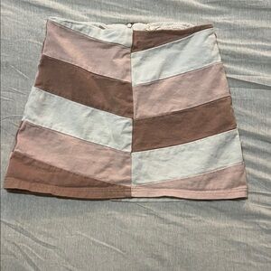 Peach Love Mini Skirt Size Sm Colorblock Neutral Stripe Fitted denim patch Y2K